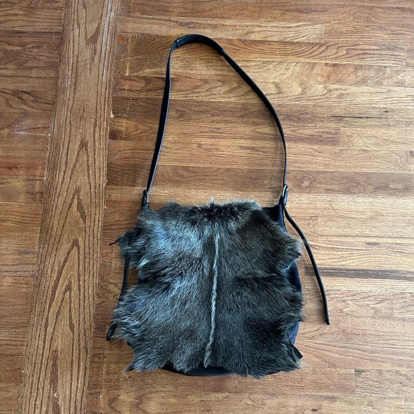 Henry Beguelin Designer Suede Leather Real Fur Crossbody Bag Western Italian - Picture 4 of 13